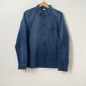 NWT Pure Blue Japan Pinstripe Long Sleeve Button Down Shirt Blue Indigo Size 3